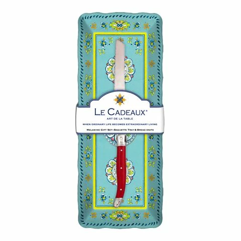 Le Cadeaux - Madrid Baguette Tray W/ Bread Knife Turq. 2pce 3 Le Cadeaux - Madrid Baguette Tray W/ Bread Knife Turq. 2pce